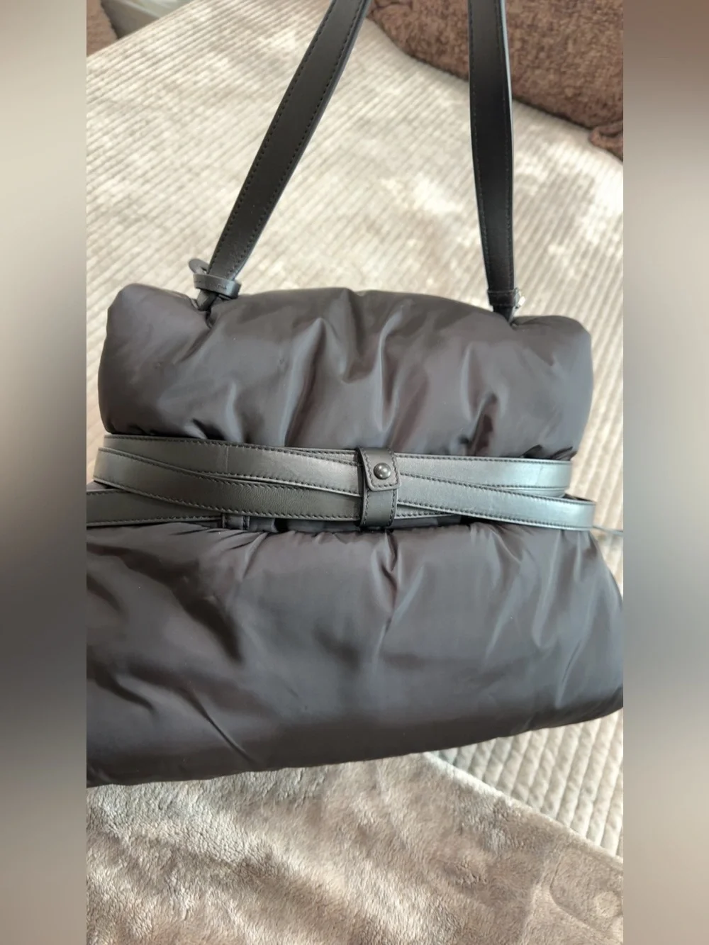 Moschino Men's Black Puffer Tote Bag with Leather Trim